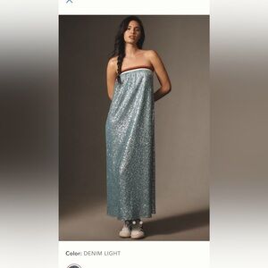 NWT new medium Anthropologie Sunday in Brooklyn strapless sequin midi dress blue